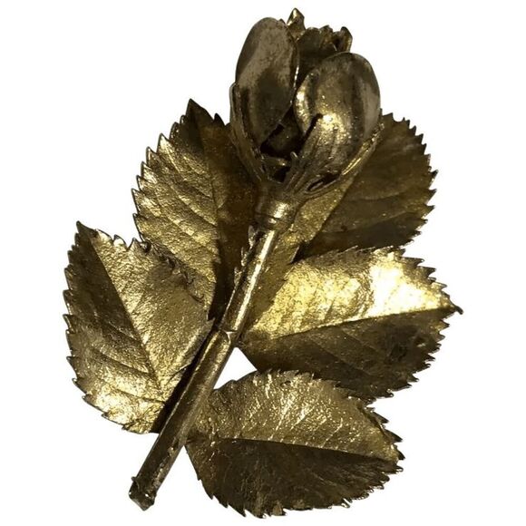 Beautiful Vintage gilded gold single rose brooch / pin - Picture 1 of 8